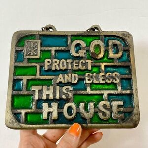 Inspirational Stained Glass Wall Plaque Vintage 60s 70s Japan